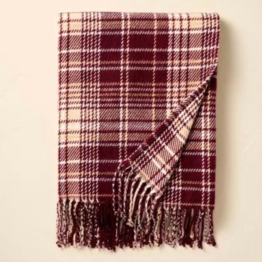 Fall Plaid Woven Throw Blanket Burgundy/Cream - Hearth & Hand with Magnolia